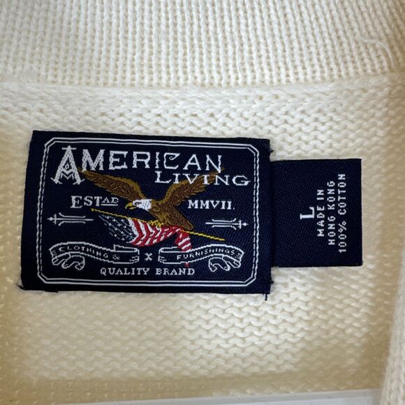 Ralph Lauren Ivory Knit Sweater American Living Shawl Collar Knit Size L Button - Picture 14 of 14